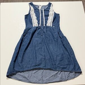 GUEES Girls' Denim Lace-Trim Sleeveless Dress - Navy Size 16